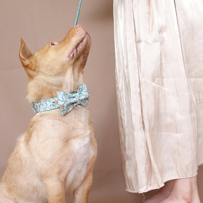 Custom Blue Flower Dog Collar Bow Tie Set