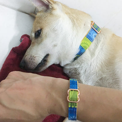 Matching Folk Yellow Dog Collar And Bracelet Set