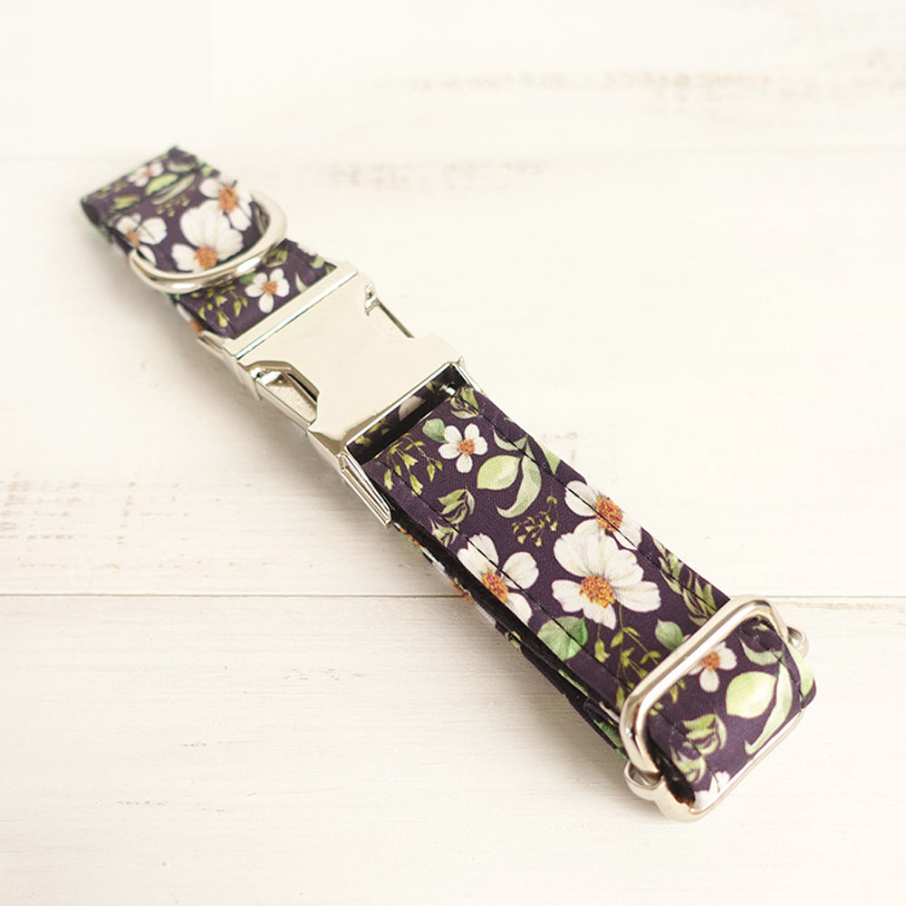 Custom Black Daisy Dog Collar And Leash Set