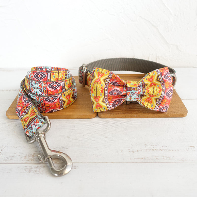 Custom Gray Bohemian Dog Collar Set