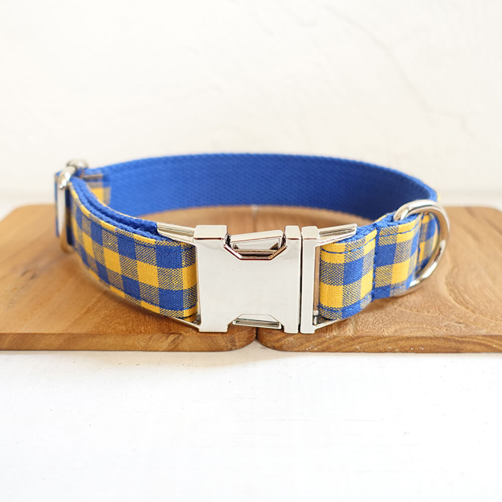 Custom Blue Yellow Plaid Dog Collar