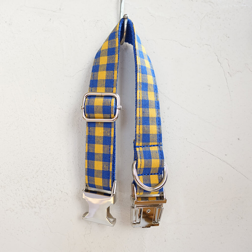 Custom Blue Yellow Plaid Dog Collar