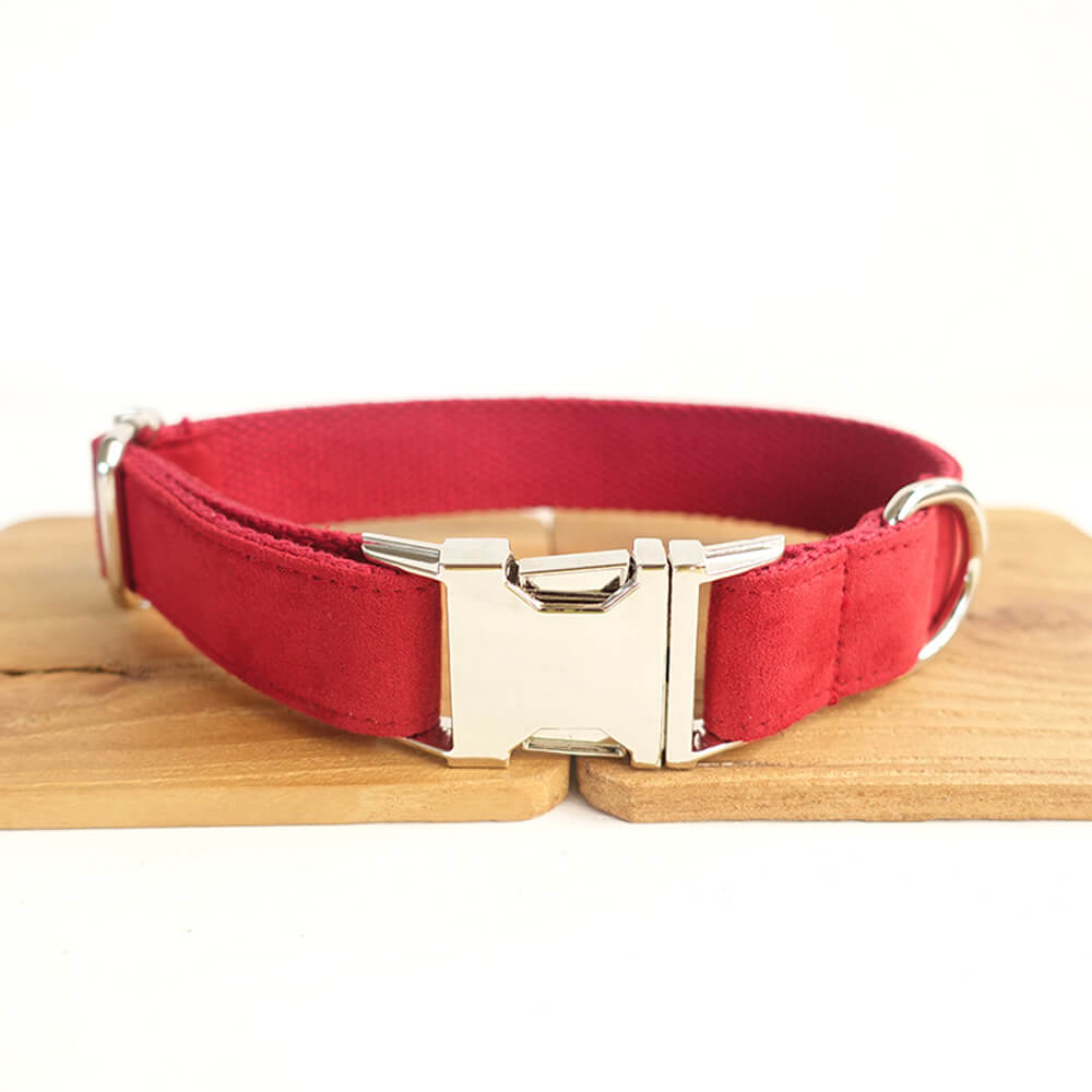 Custom Red Velvet Dog Collar And Leash Set