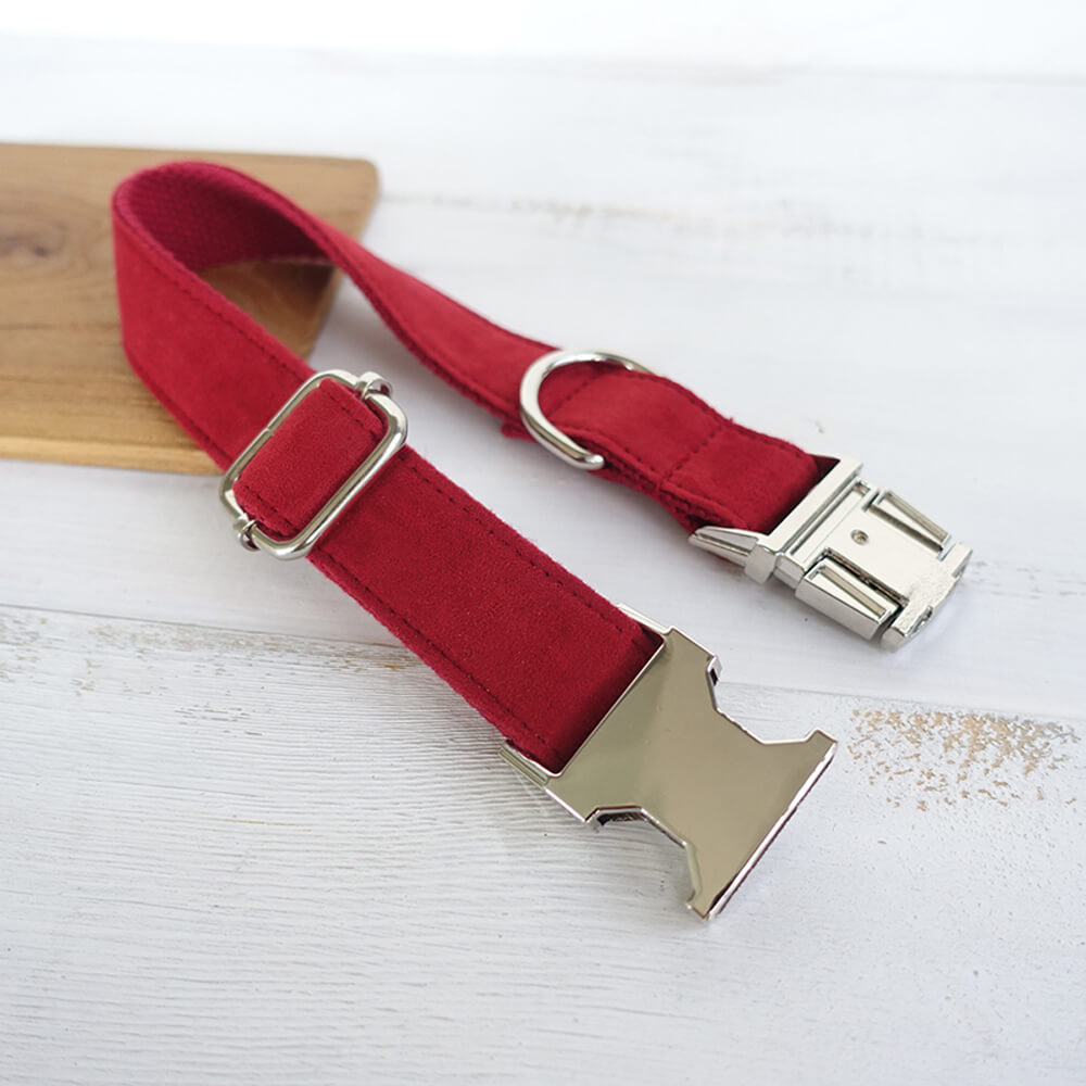 Custom Red Velvet Dog Collar And Leash Set