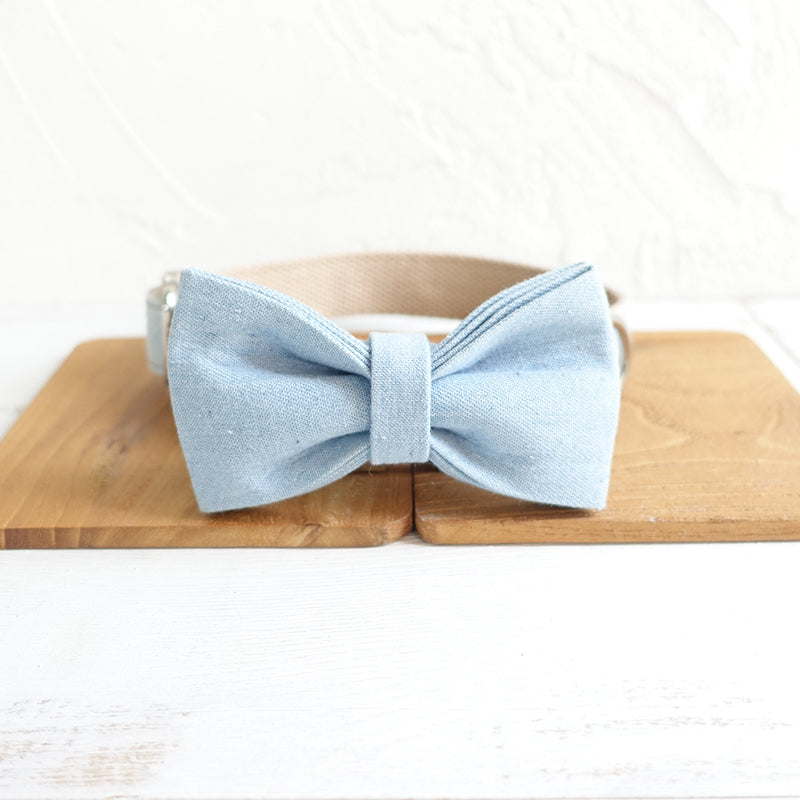 Custom Light Denim Dog Collar Bow Tie Set