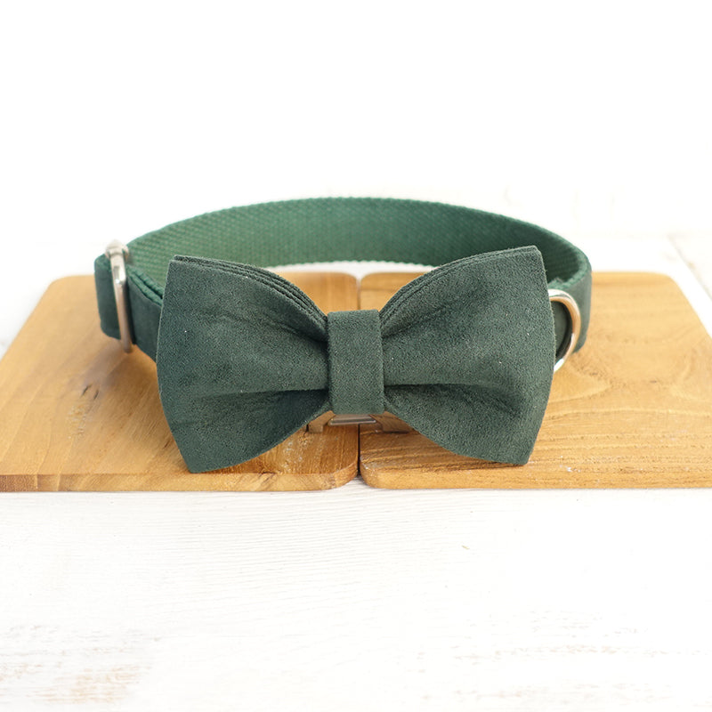 Custom Velvet Green Dog Collar Bow Tie Set