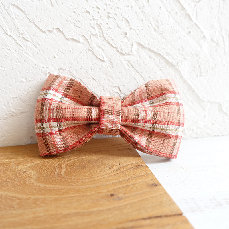 Custom Orange Plaid Dog Collar Bow Tie Set