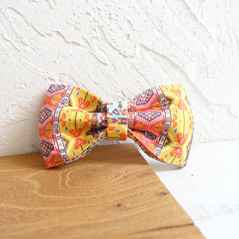 Custom Gray Bohemian Dog Collar Bow Tie Set