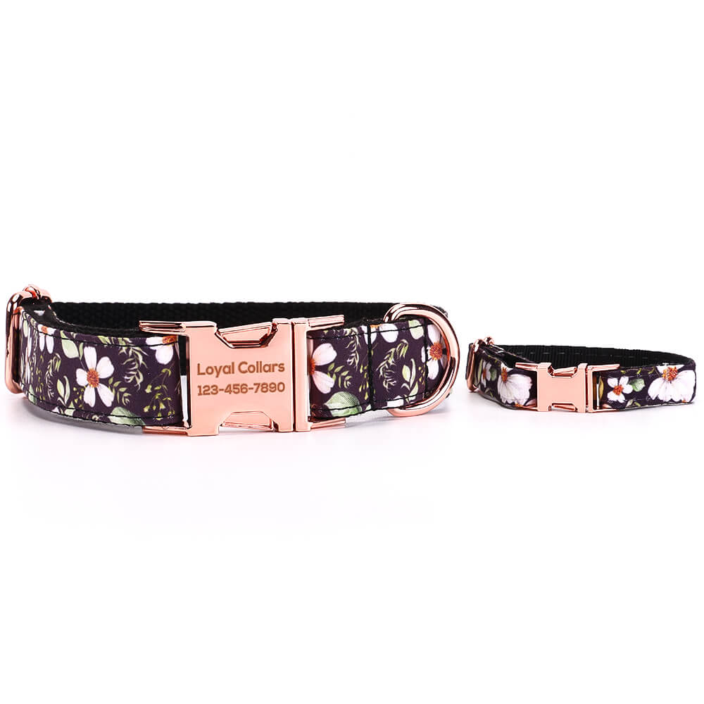 Matching Black Daisy Dog Collar And Bracelet Set