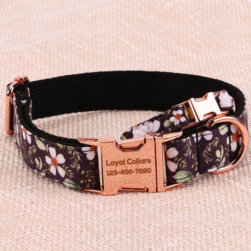 Matching Black Daisy Dog Collar And Bracelet Set