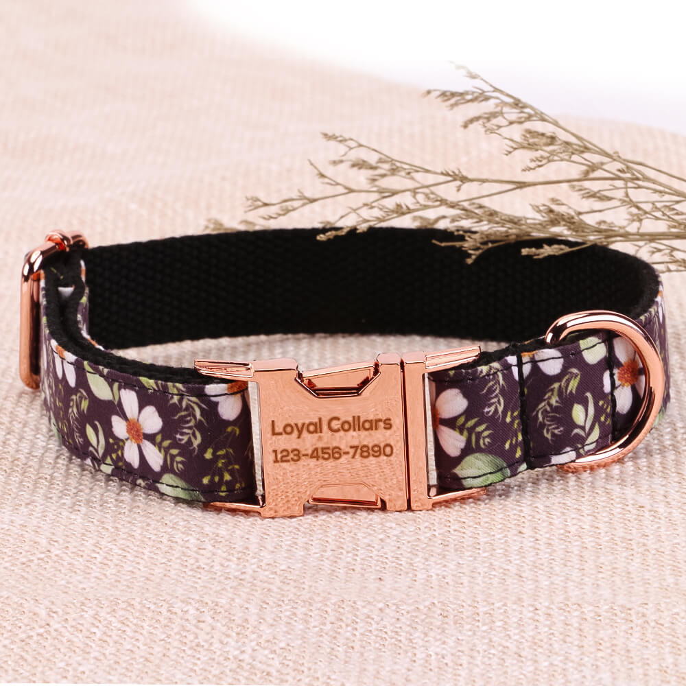 Matching Black Daisy Dog Collar And Bracelet Set