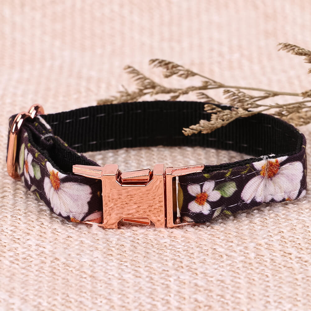 Matching Black Daisy Dog Collar And Bracelet Set