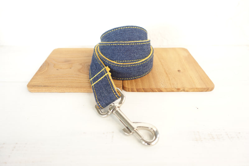 Custom Yellow Denim Dog Collar And Leash Set