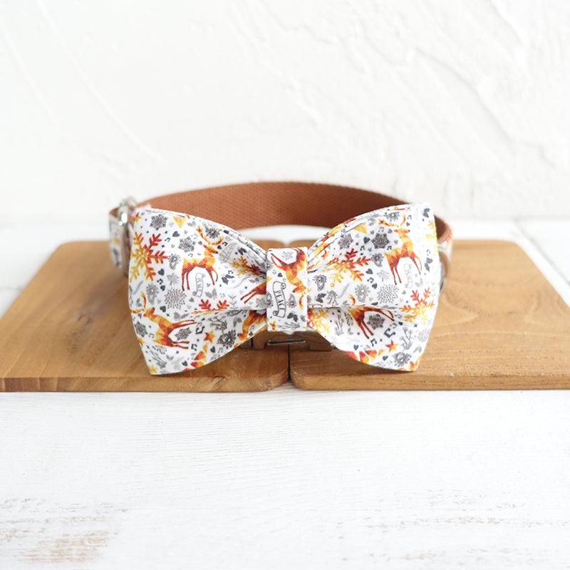 Custom Christmas Golden Dog Collar Bow Tie Set