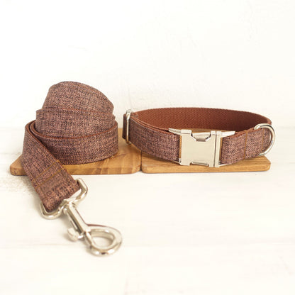 Custom Brown Suit Dog Collar And Leash Set