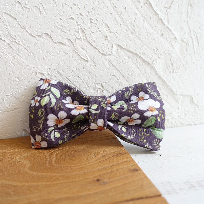 Custom Black Daisy Dog Collar Bow Tie Set