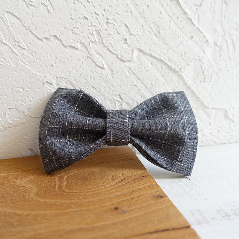 Custom Gray Plaid Dog Collar Bow Tie Set