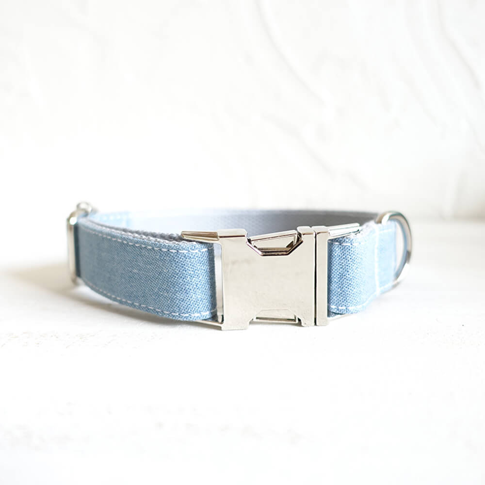 Custom Light Denim Dog Collar And Leash Set