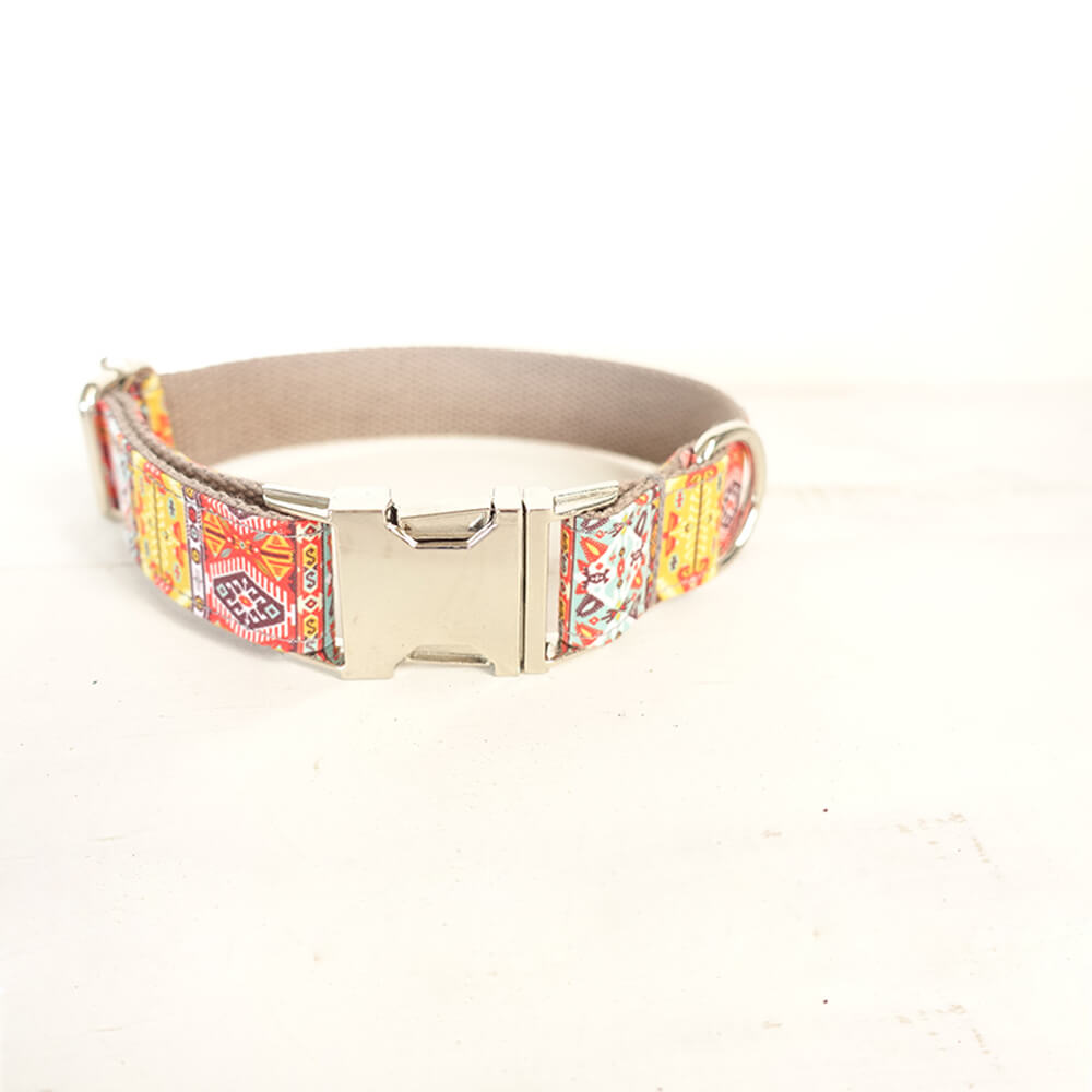 Custom Gray Bohemian Dog Collar And Leash Set