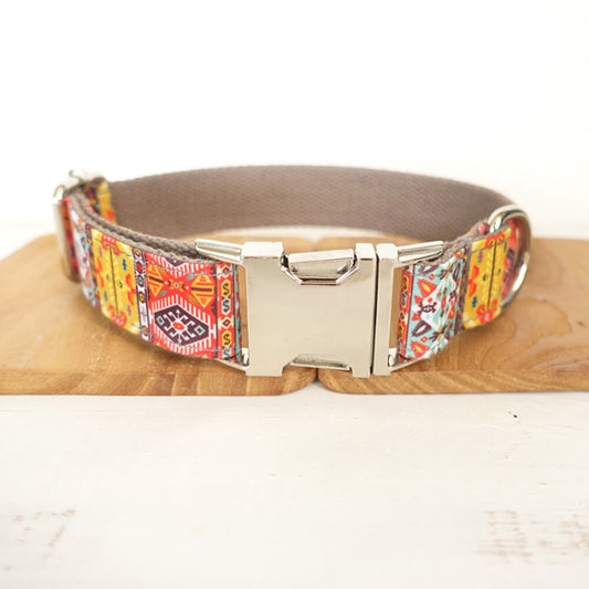 Custom Gray Bohemian Dog Collar And Leash Set