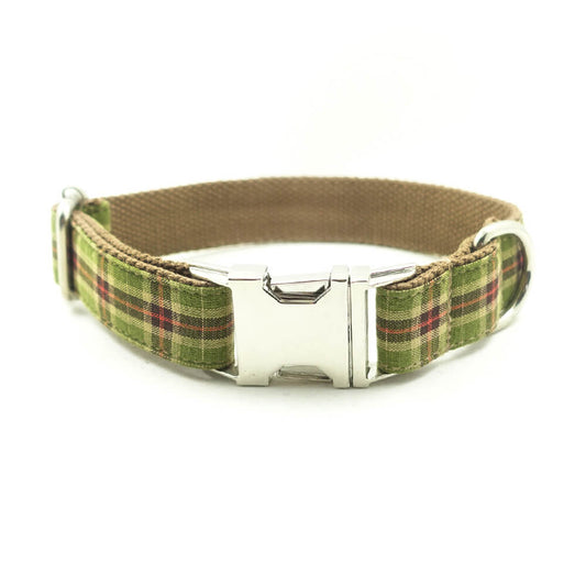 Custom Tree Green Plaid Dog Collar