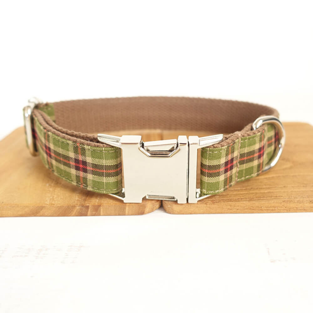 Custom Tree Green Plaid Dog Collar