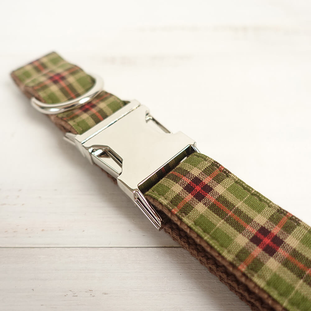 Custom Tree Green Plaid Dog Collar