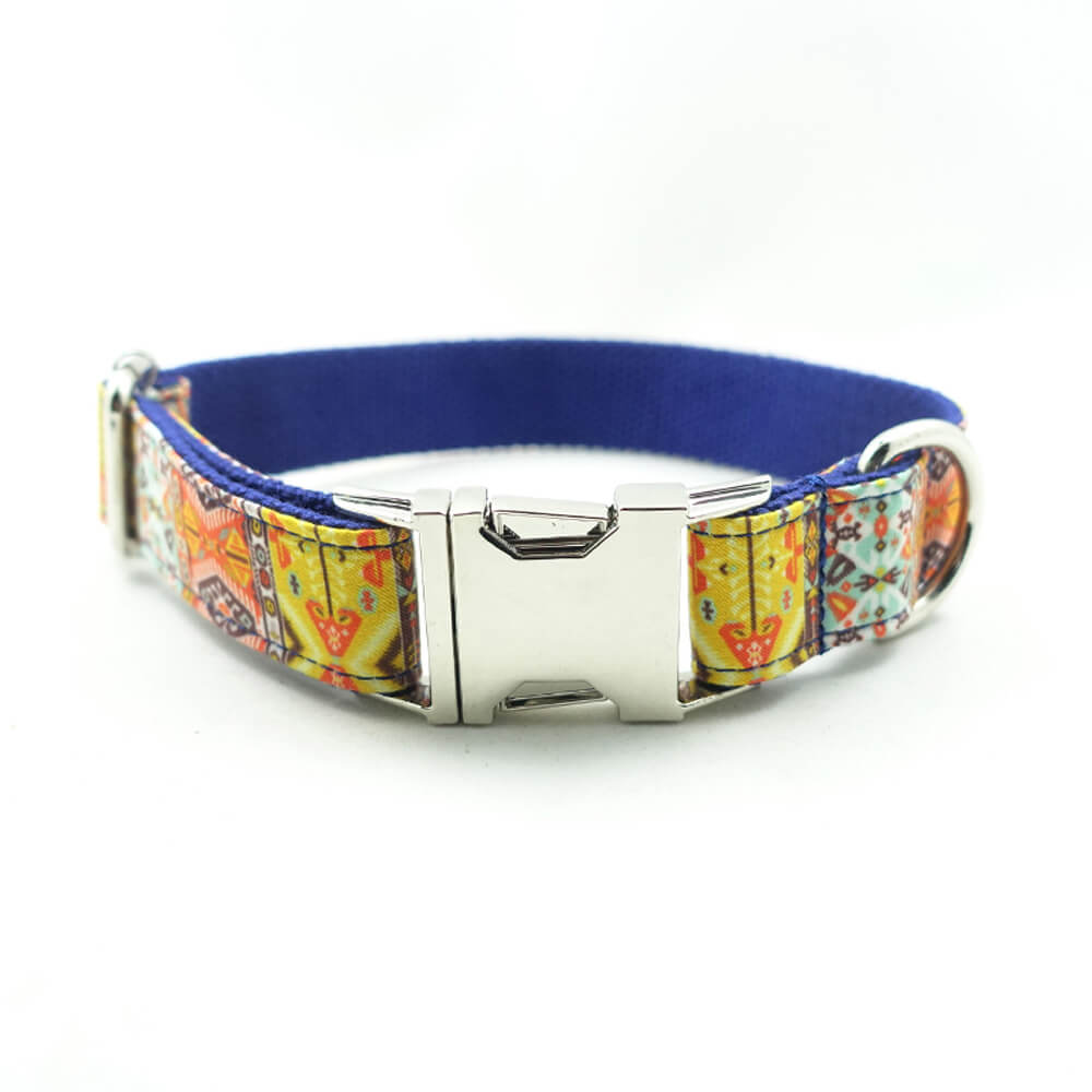 Custom Blue Bohemian Dog Collar And Leash Set