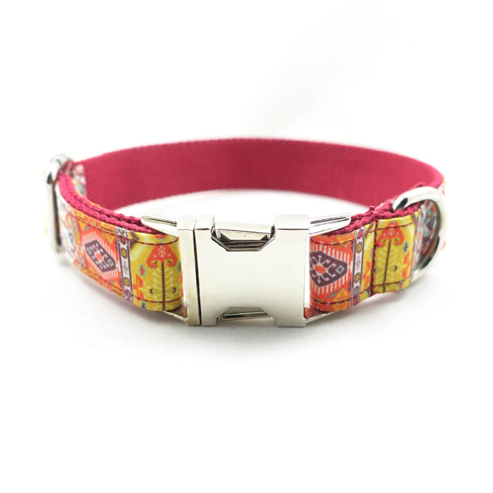 Custom Red Bohemian Dog Collar And Leash Set