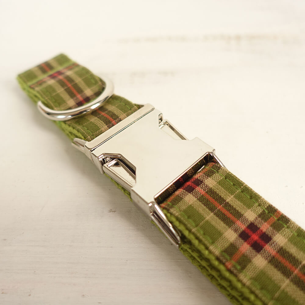 Custom Green Plaid Dog Collar