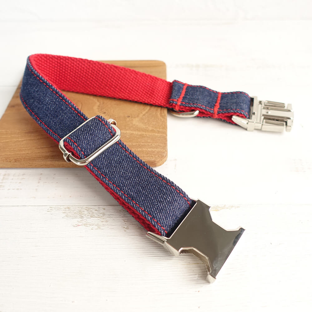 Custom Red Denim Dog Collar