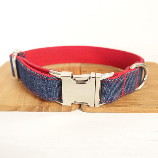 Custom Red Denim Dog Collar