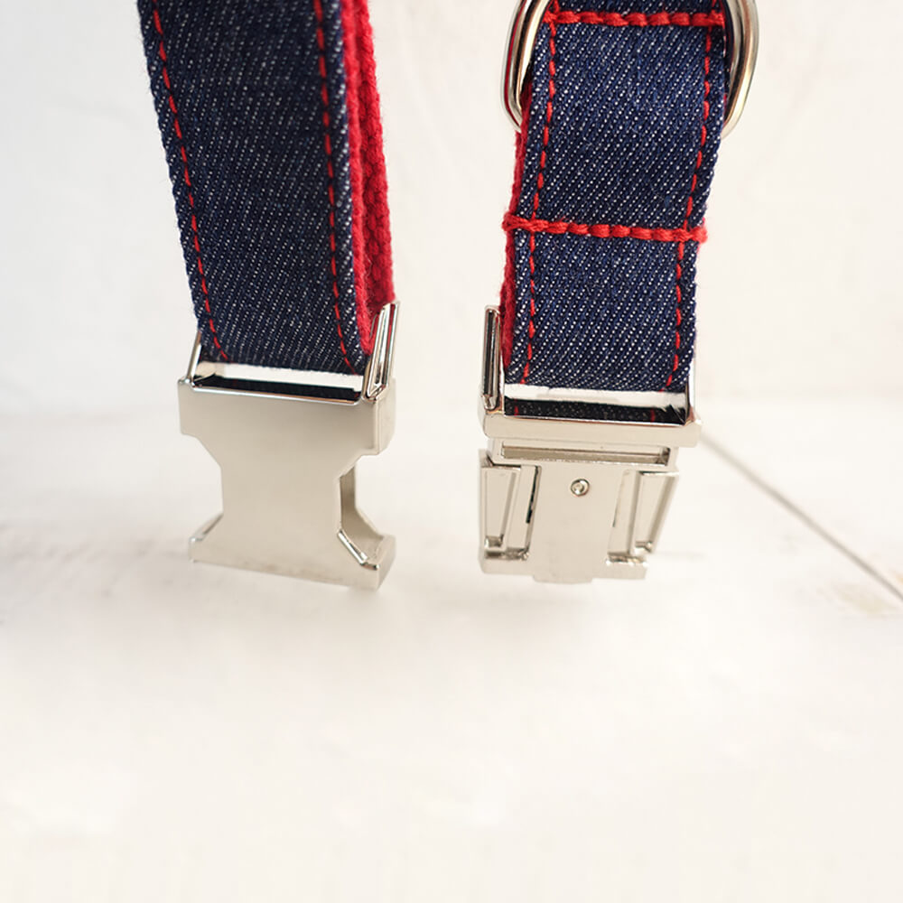 Custom Red Denim Dog Collar