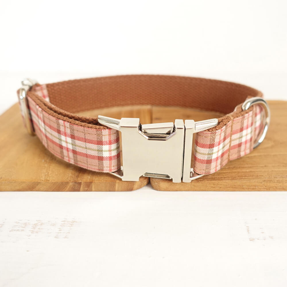 Custom Orange Plaid Dog Collar Bow Tie Set