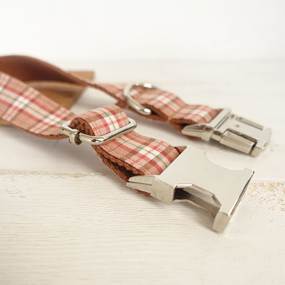 Custom Orange Plaid Dog Collar Bow Tie Set