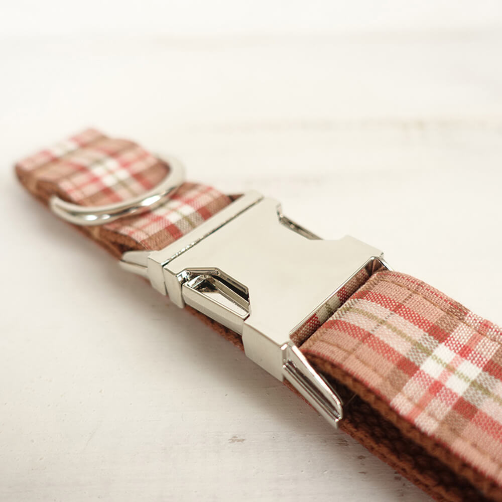 Custom Orange Plaid Dog Collar And Leash Set