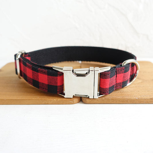 Custom Red Black Plaid Dog Collar