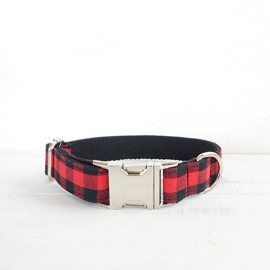 Custom Red Black Plaid Dog Collar