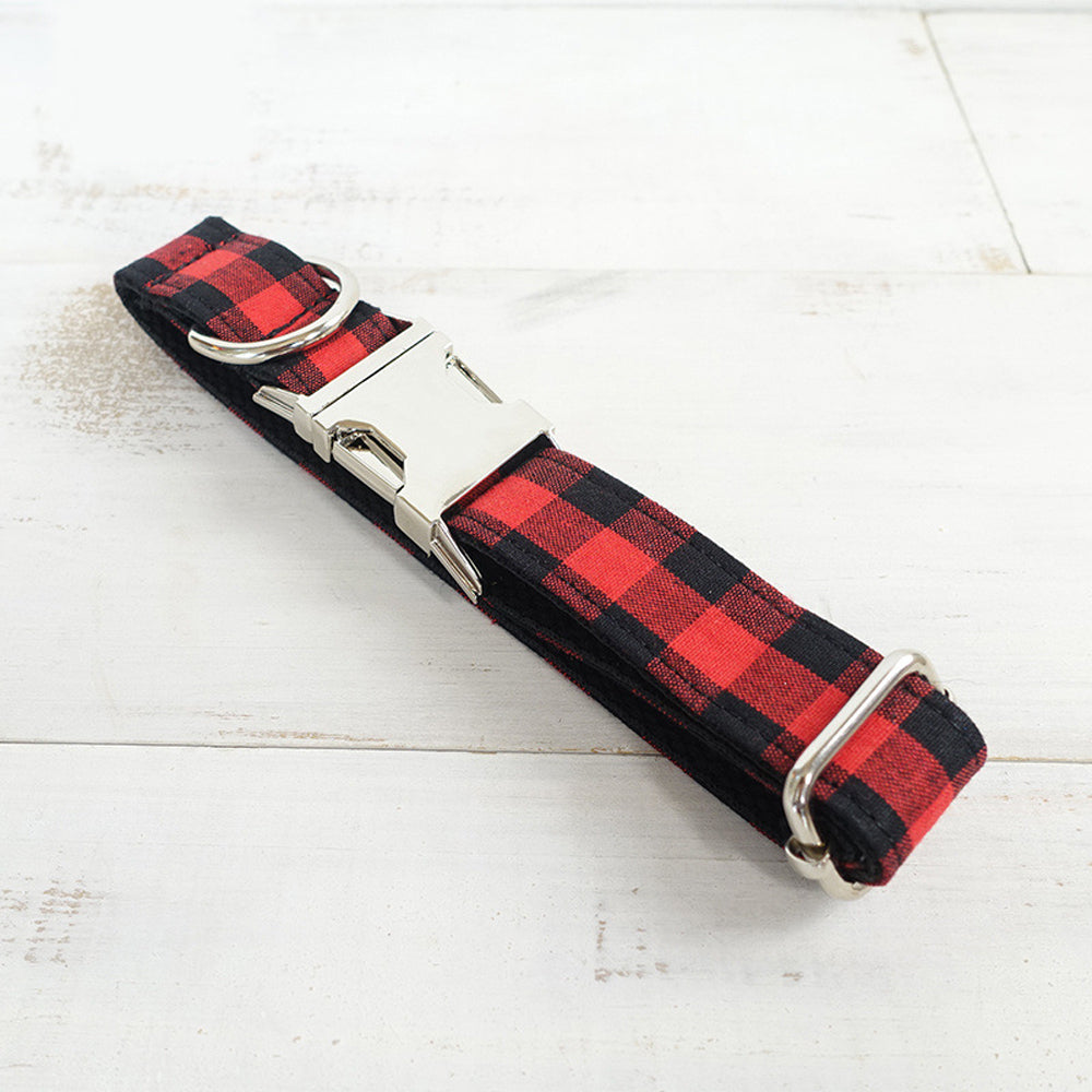 Custom Red Black Plaid Dog Collar