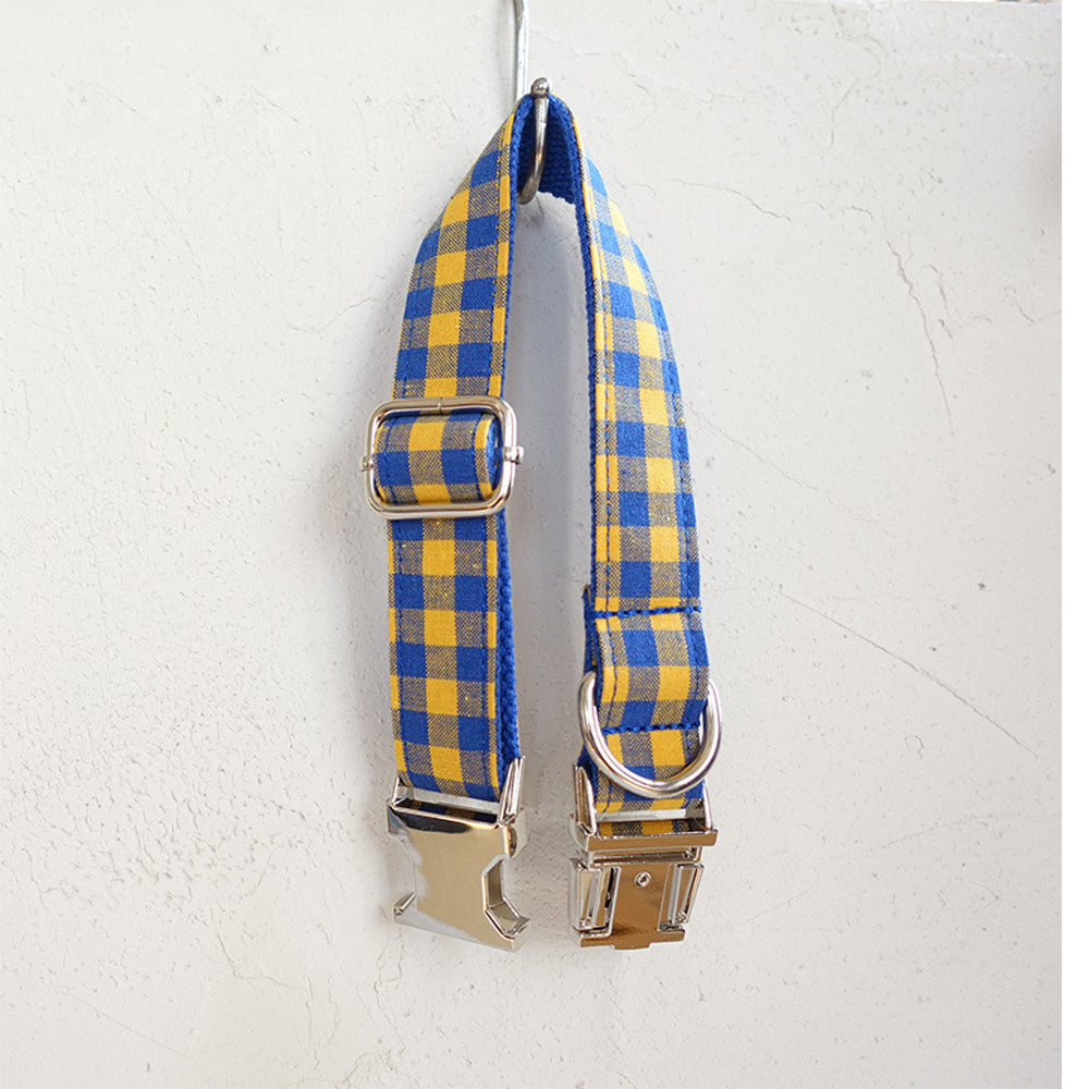 Custom Yellow Blue Plaid Dog Collar