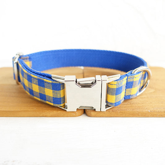 Custom Yellow Blue Plaid Dog Collar