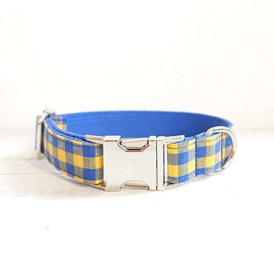Custom Yellow Blue Plaid Dog Collar