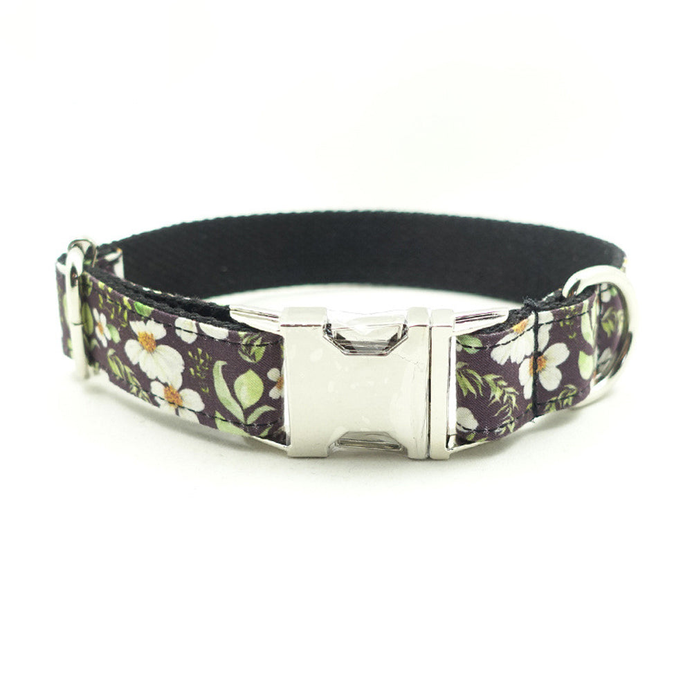 Custom Black Daisy Dog Collar And Leash Set