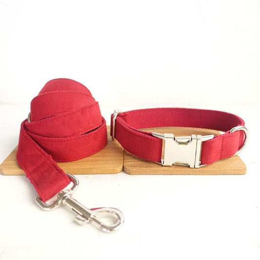 Custom Red Velvet Dog Collar And Leash Set