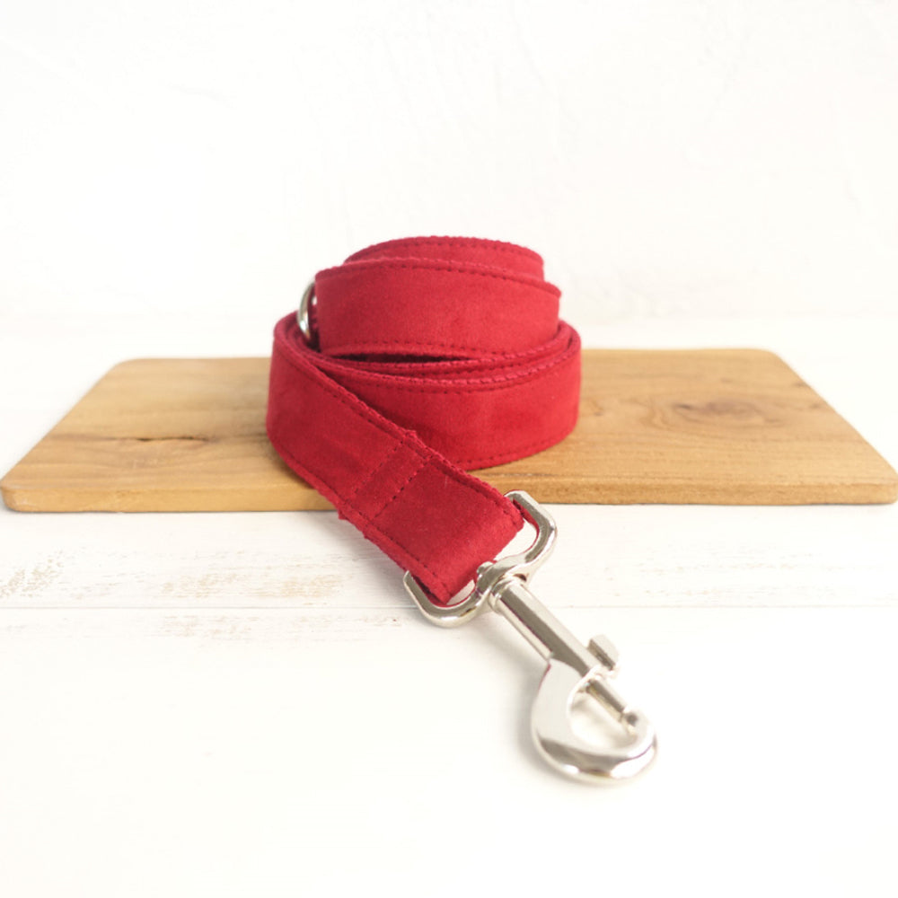 Custom Red Velvet Dog Collar And Leash Set