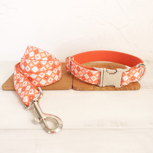 Custom Biscuit Printed Dog Collar And Leash Set