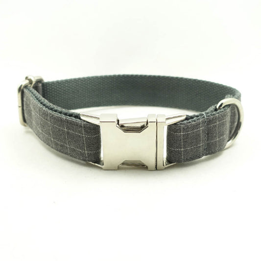 Custom Gray Plaid Dog Collar
