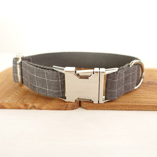 Custom Gray Plaid Dog Collar
