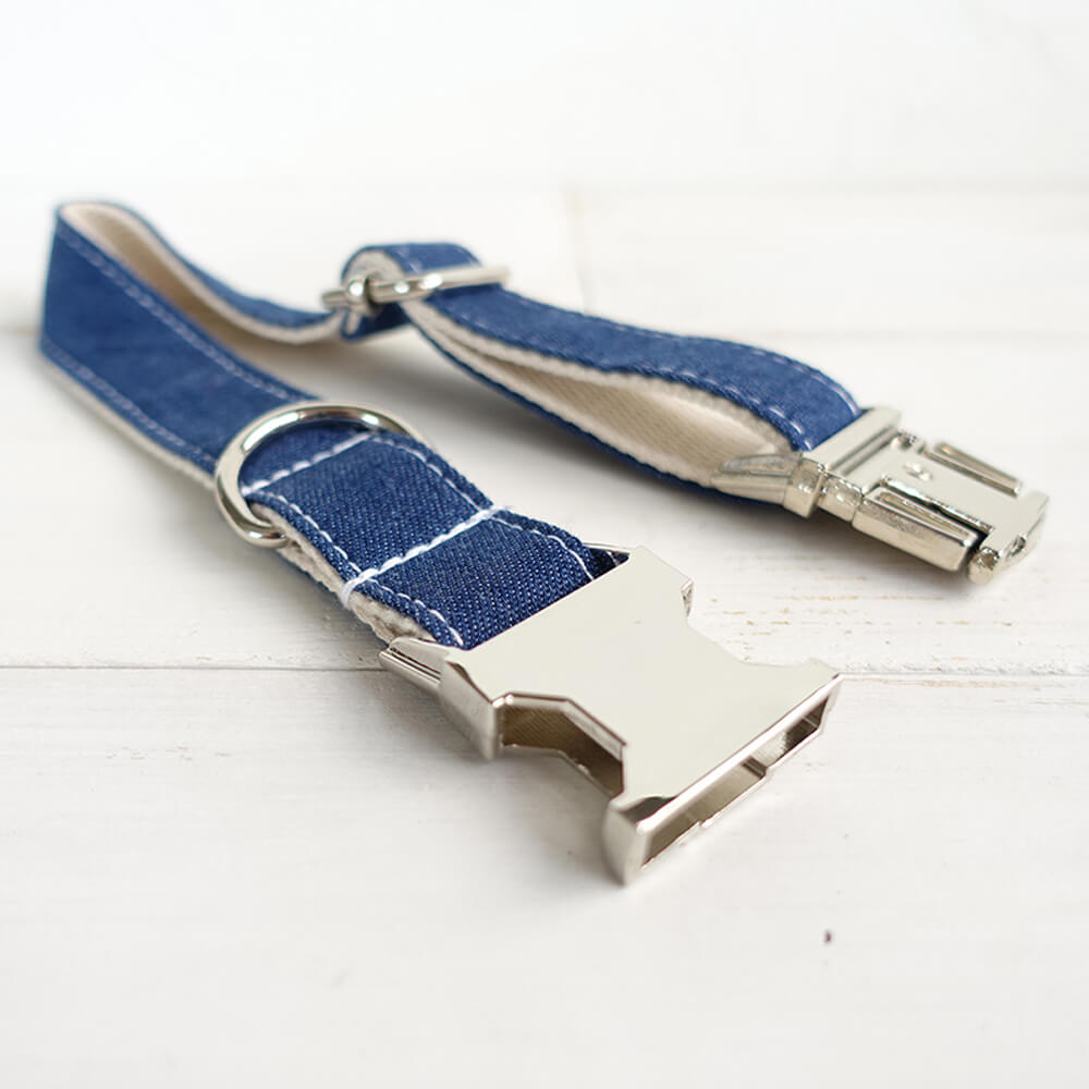 Custom White Denim Dog Collar