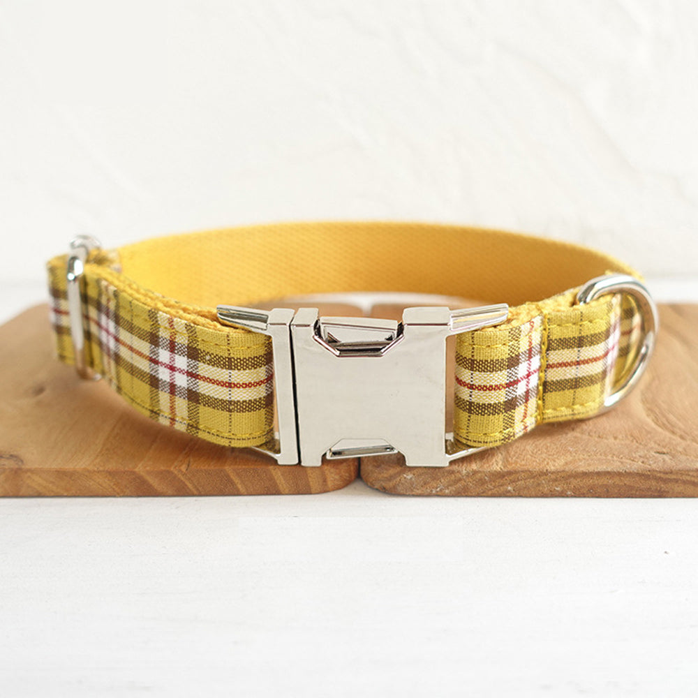 Custom Lemon Yellow Dog Collar And Leash Set